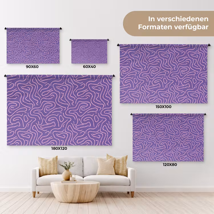 Wandteppich - Lila – Rosa – Abstrakt – Linien – Labyrinth – Muster — 8