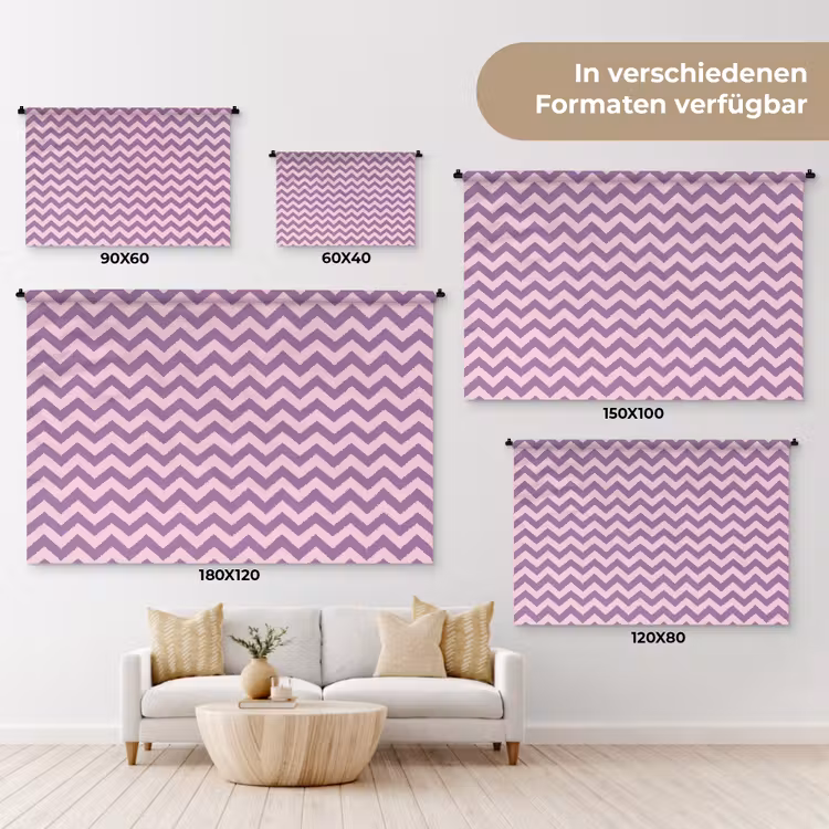 Wandteppich - Lila – Rosa – Geometrisch – Chevron – Zickzack – Muster — 8
