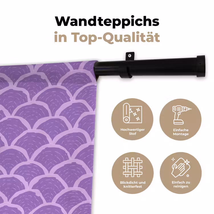 Wandteppich - Lila – Schuppen – Muscheln – Handgezeichnet – Muster — 7