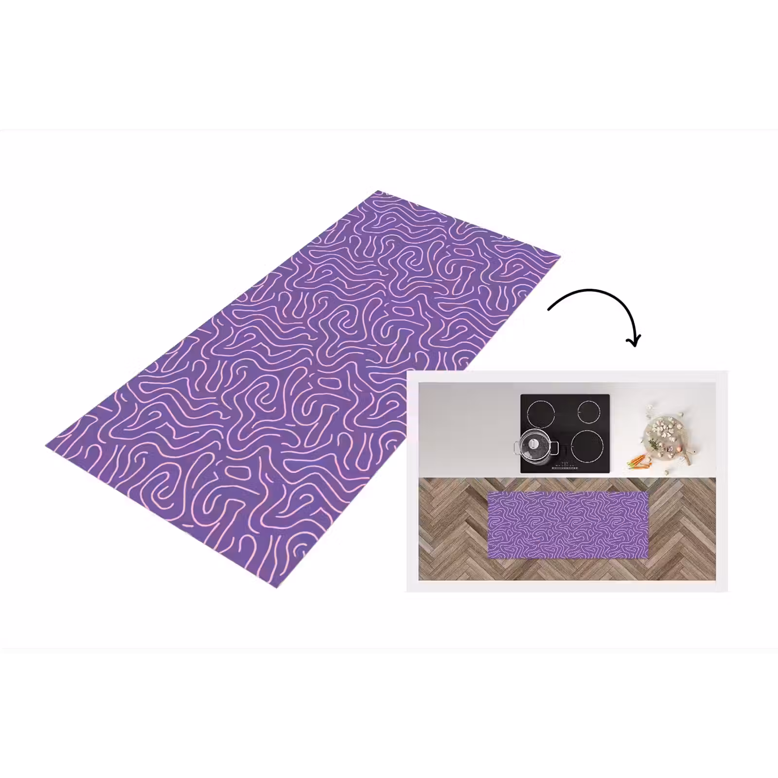 Küchenläufer - Lila – Rosa – Abstrakt – Linien – Labyrinth – Muster — 1