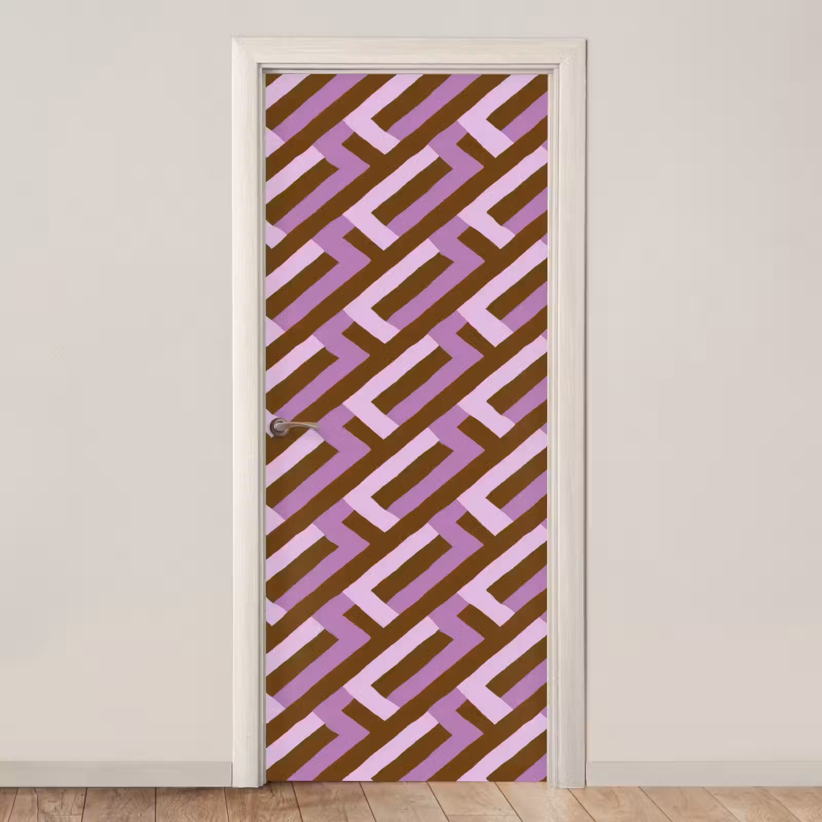 Türtapete - Braun – Rosa – Geometrisch – Mäander – Muster — 1