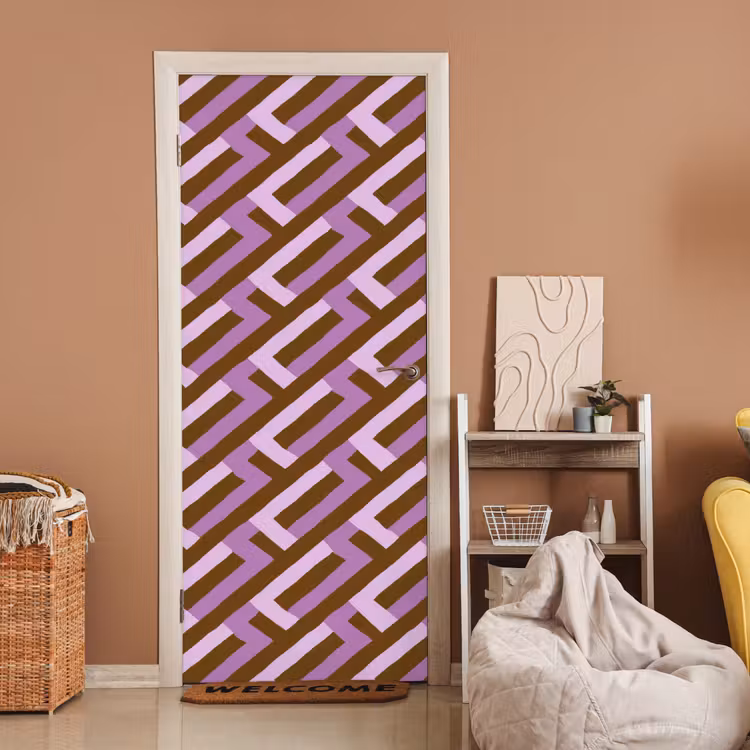 Türtapete - Braun – Rosa – Geometrisch – Mäander – Muster — 2