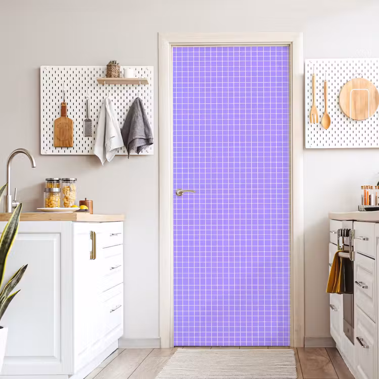 Türtapete - Lila – Geometrisch – Raster – Minimalistisch – Muster — 6