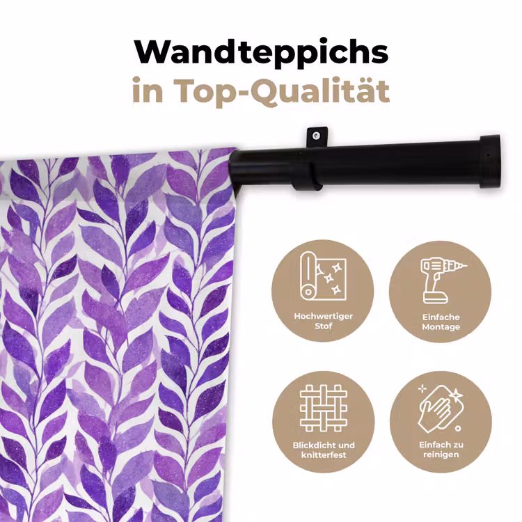 Wandteppich - Lila – Botanisch – Blätter – Aquarell – Zweige – Muster — 7