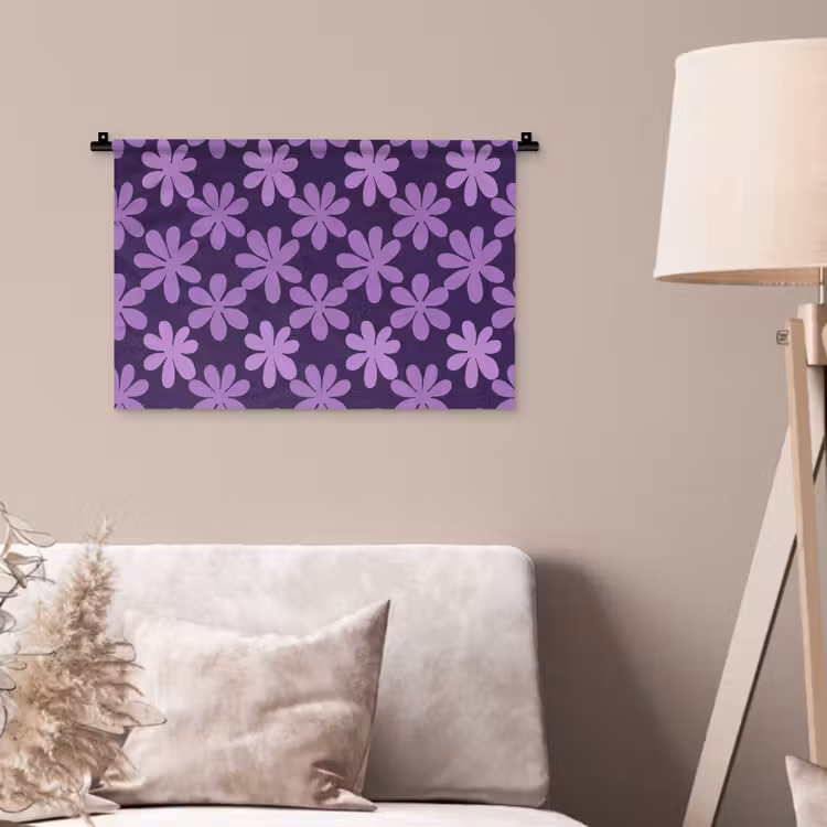 Wandteppich - Lila – Botanisch – Blumen – Retro – Muster — 2