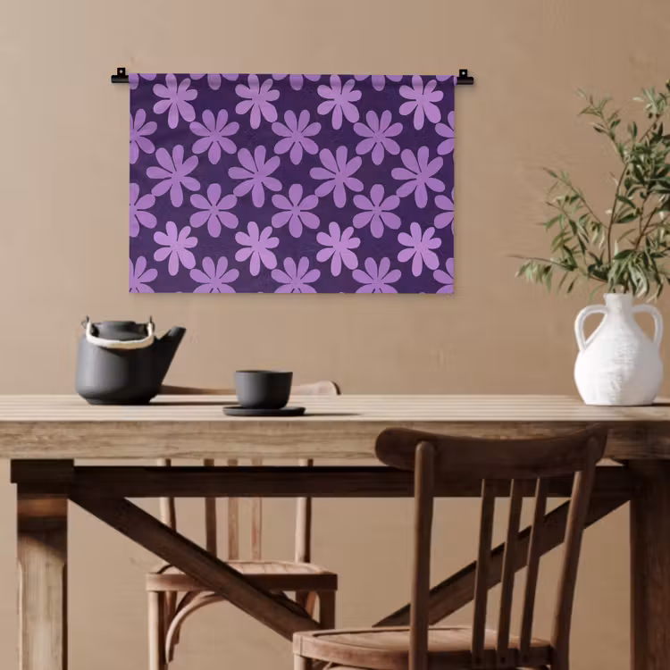 Wandteppich - Lila – Botanisch – Blumen – Retro – Muster — 3