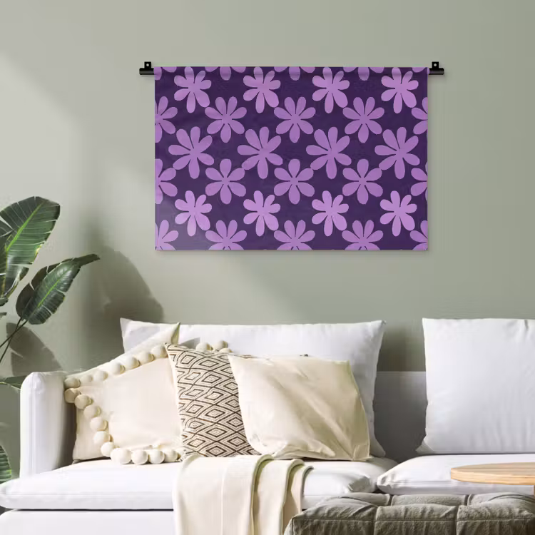 Wandteppich - Lila – Botanisch – Blumen – Retro – Muster — 4