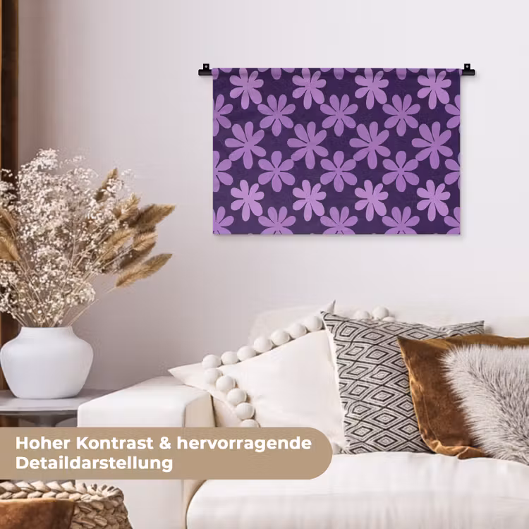 Wandteppich - Lila – Botanisch – Blumen – Retro – Muster — 6