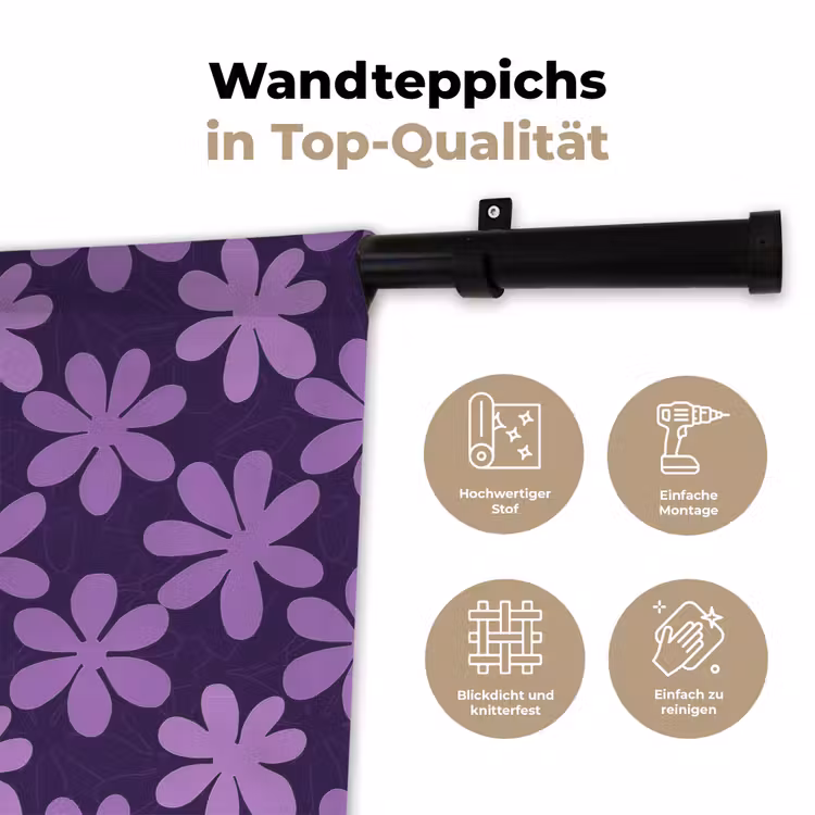 Wandteppich - Lila – Botanisch – Blumen – Retro – Muster — 7