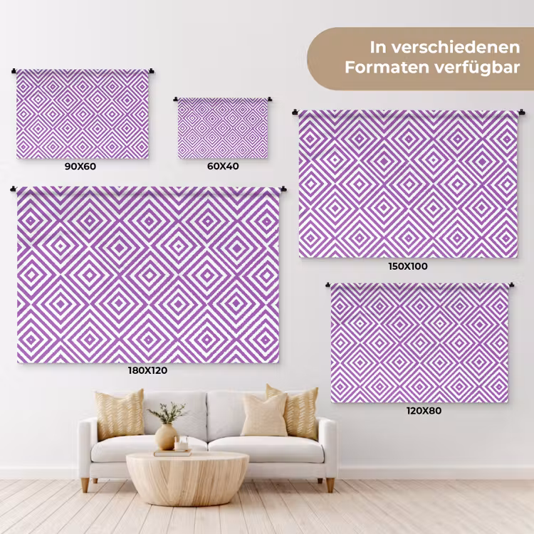 Wandteppich - Lila – Geometrisch – Rauten – Konzentrisch – Muster — 8