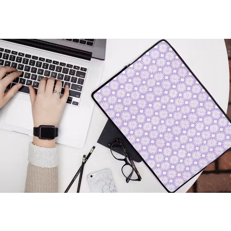 Laptop hülle - Lila – Botanisch – Blumen – Gänseblümchen – Muster — 3