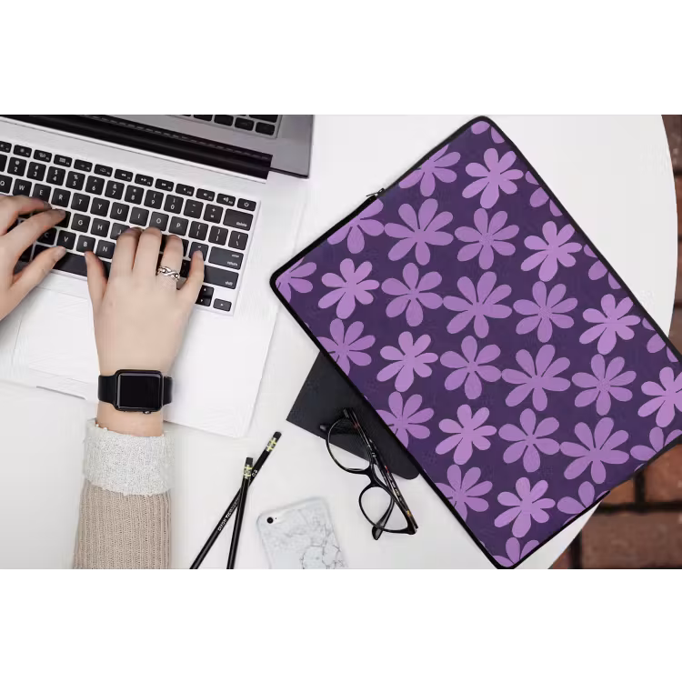 Laptop hülle - Lila – Botanisch – Blumen – Retro – Muster — 3