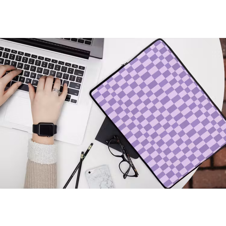 Laptop hülle - Lila – Geometrisch – Schachbrettmuster – Blöcke – Muster — 3
