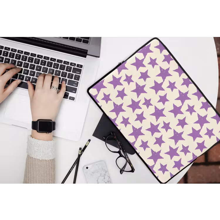 Laptop hülle - Lila – Geometrisch – Sterne – Stempel – Muster — 3