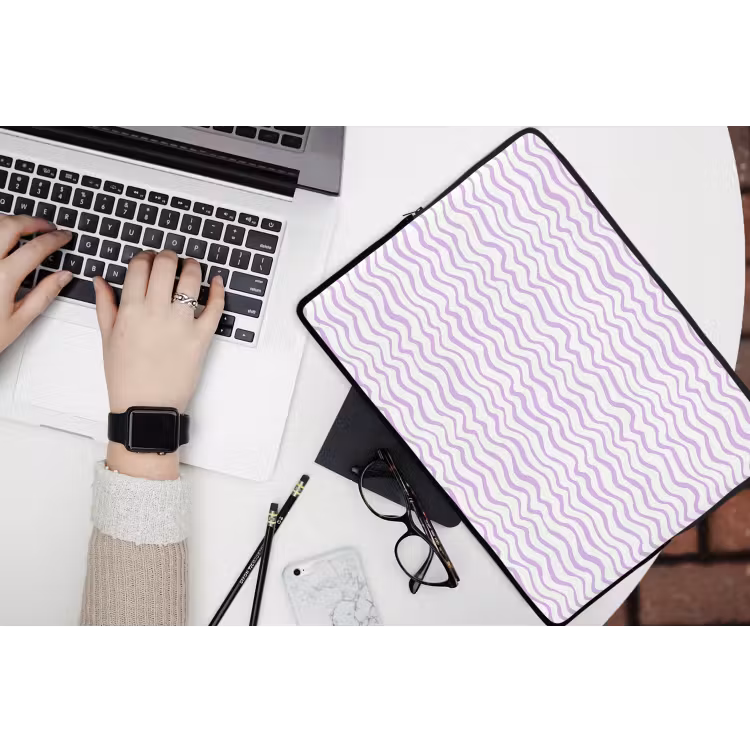 Laptop hülle - Lila – Geometrisch – Wellen – Linien – Muster — 3