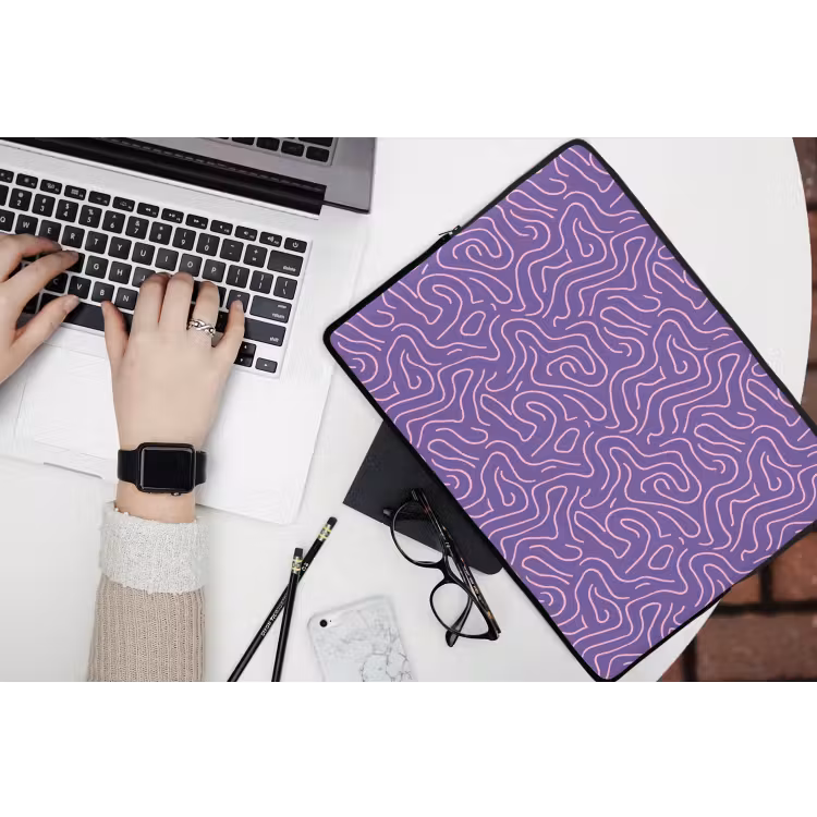 Laptop hülle - Lila – Rosa – Abstrakt – Linien – Labyrinth – Muster — 3