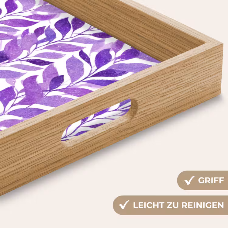 Tablett - Lila – Botanisch – Blätter – Aquarell – Zweige – Muster — 5