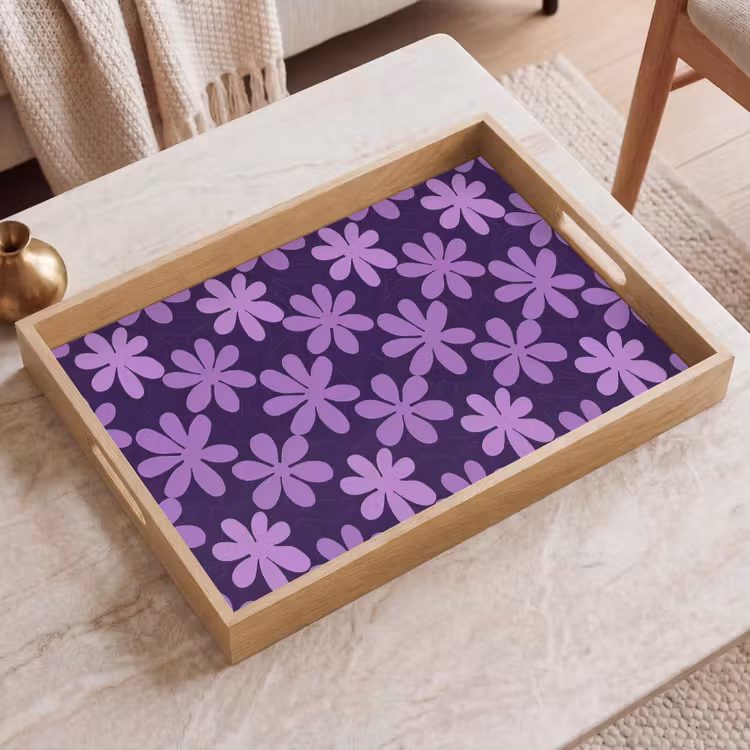 Tablett - Lila – Botanisch – Blumen – Retro – Muster — 2