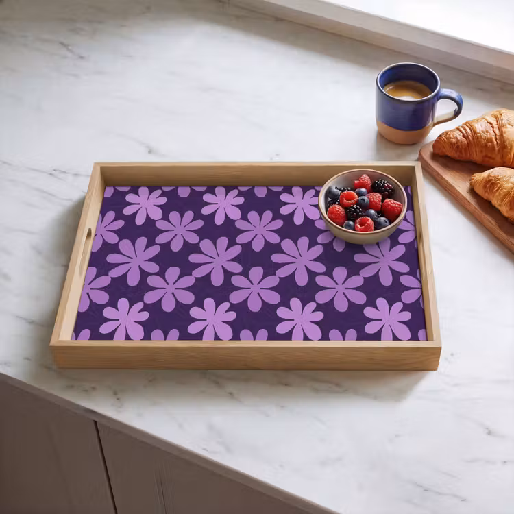 Tablett - Lila – Botanisch – Blumen – Retro – Muster — 4