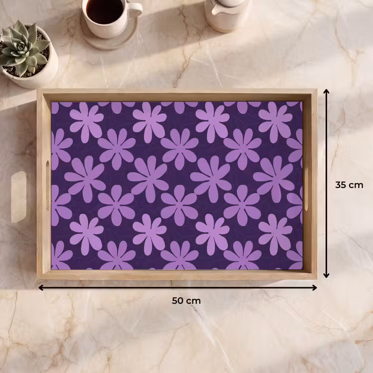 Tablett - Lila – Botanisch – Blumen – Retro – Muster — 9