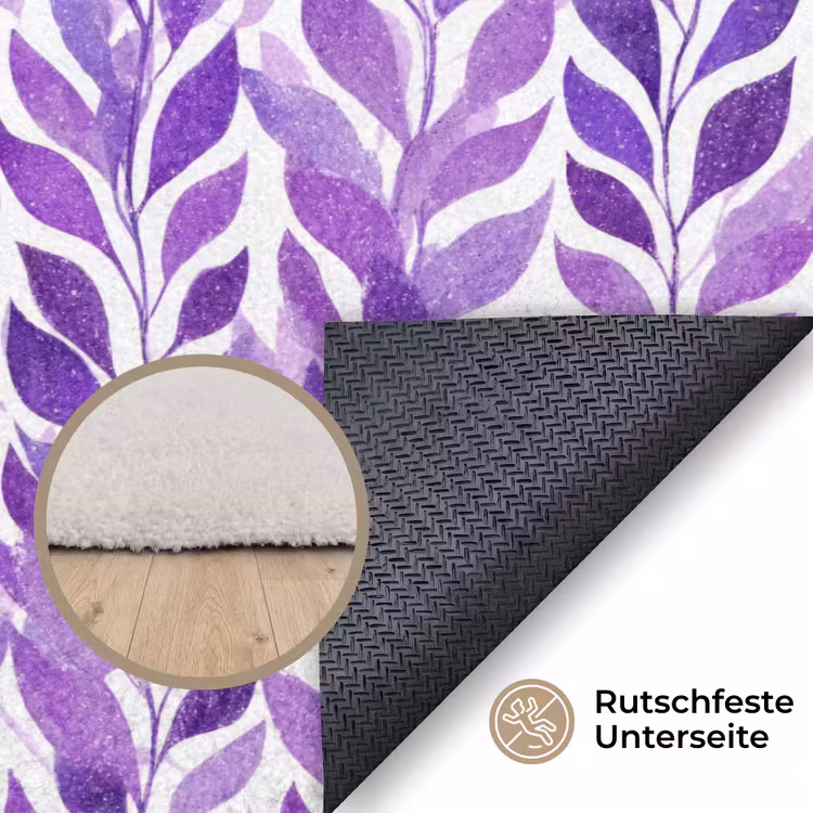 Teppich - Lila – Botanisch – Blätter – Aquarell – Zweige – Muster — 4