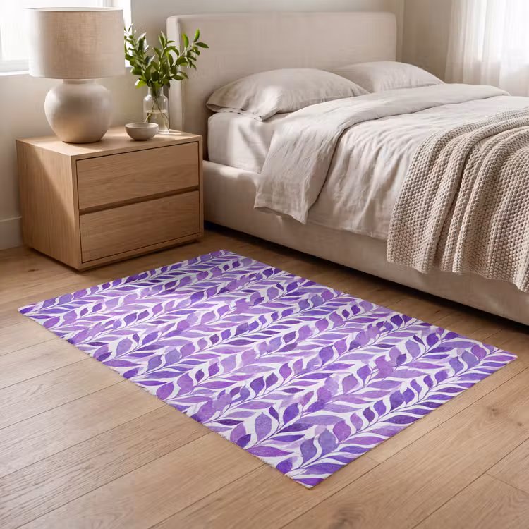 Teppich - Lila – Botanisch – Blätter – Aquarell – Zweige – Muster — 5