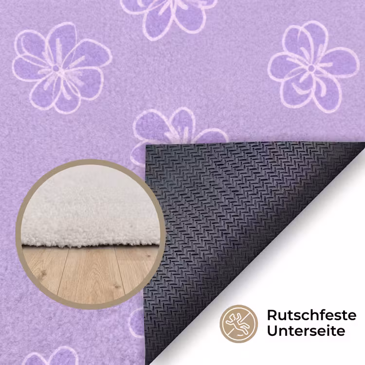 Teppich - Lila – Botanisch – Blumen – Handgezeichnet – Muster — 4