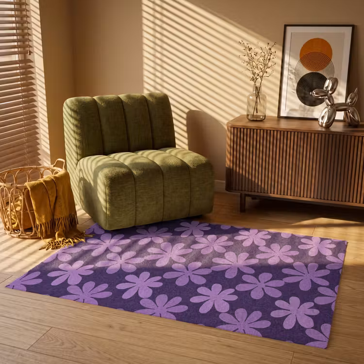 Teppich - Lila – Botanisch – Blumen – Retro – Muster — 2