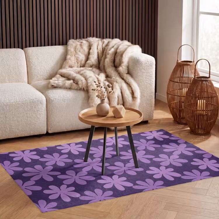 Teppich - Lila – Botanisch – Blumen – Retro – Muster — 3