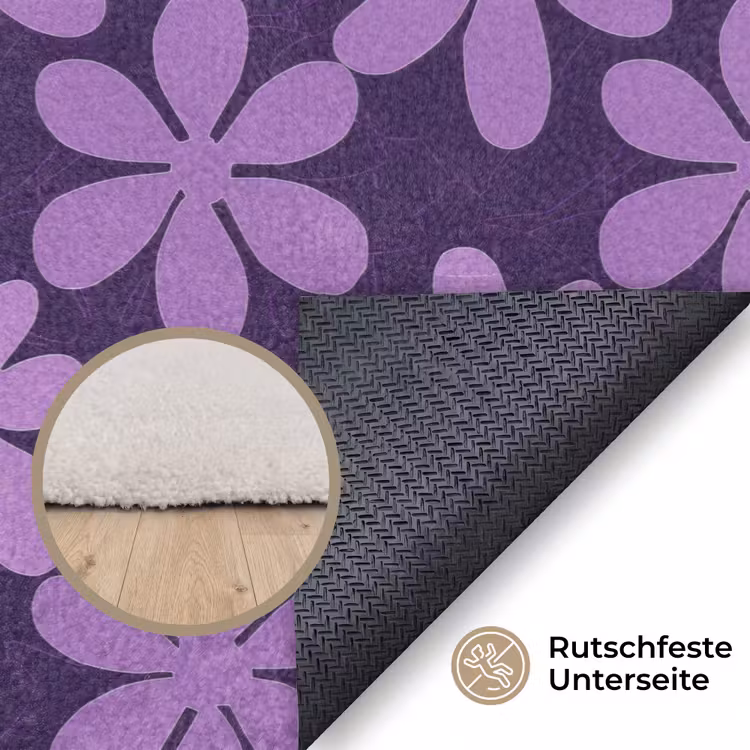 Teppich - Lila – Botanisch – Blumen – Retro – Muster — 4