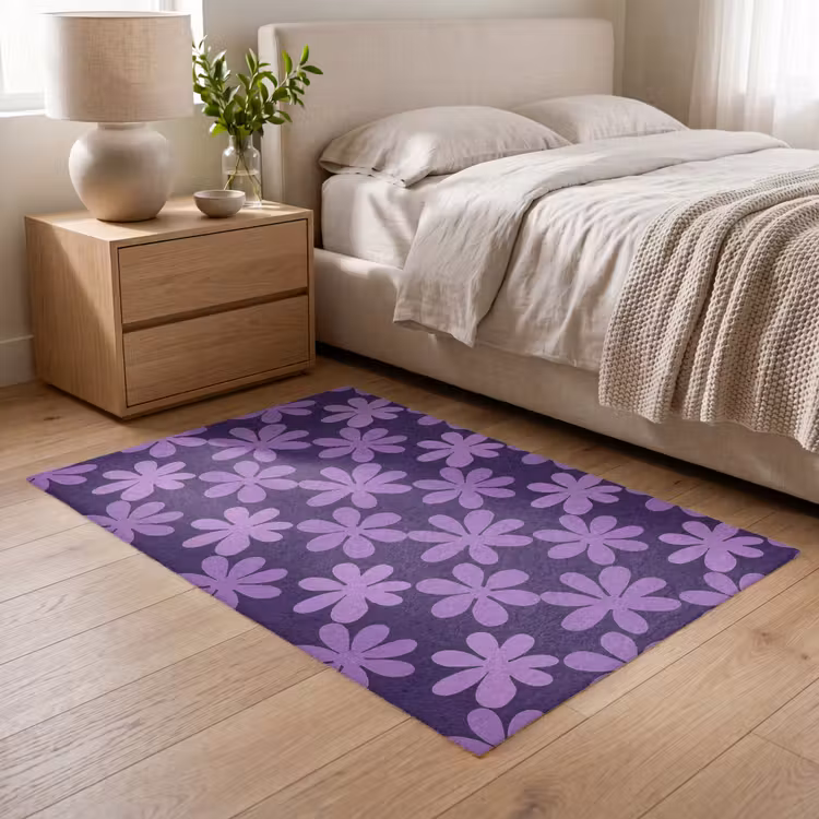 Teppich - Lila – Botanisch – Blumen – Retro – Muster — 5