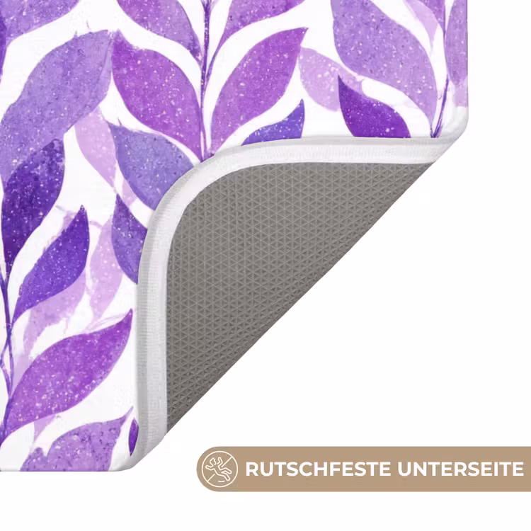 WC Vorleger - Lila – Botanisch – Blätter – Aquarell – Zweige – Muster — 3