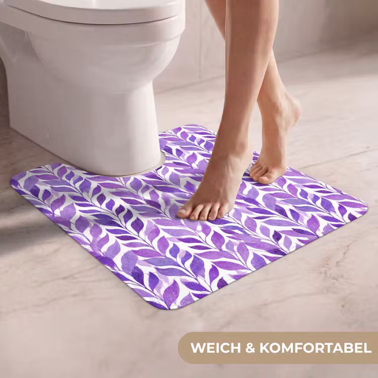 WC Vorleger - Lila – Botanisch – Blätter – Aquarell – Zweige – Muster — 5