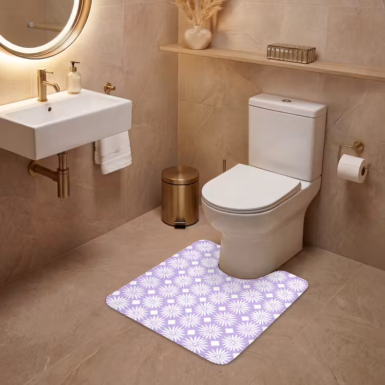 WC Vorleger - Lila – Botanisch – Blumen – Gänseblümchen – Muster — 4