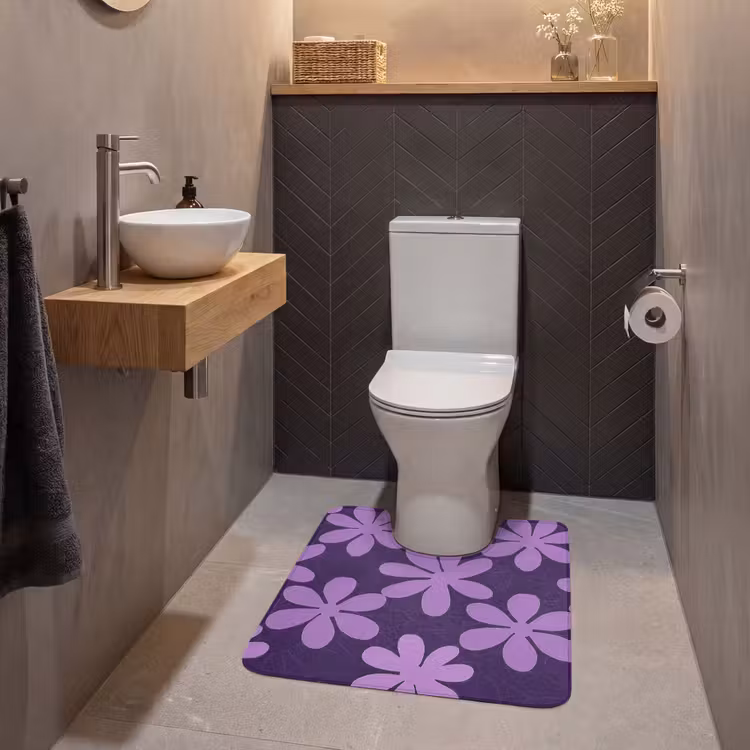 WC Vorleger - Lila – Botanisch – Blumen – Retro – Muster — 2