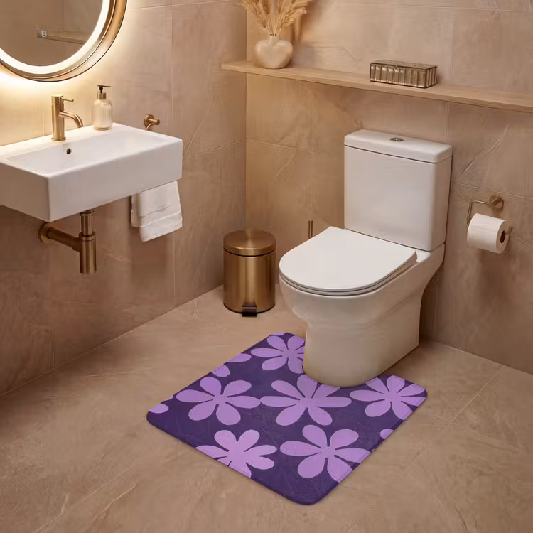 WC Vorleger - Lila – Botanisch – Blumen – Retro – Muster — 4