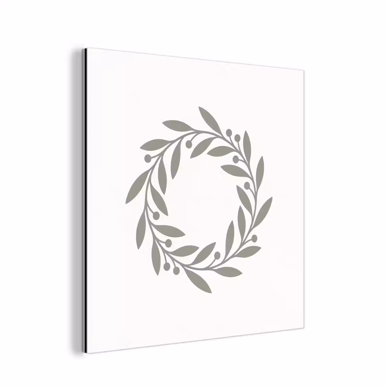 Alu-Dibond-Bild - Kranz – Blätter – Natur – Minimalistisch – Grau — 1