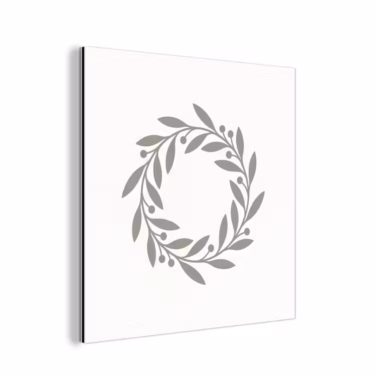 Alu-Dibond-Bild - Kranz – Blätter – Natur – Minimalistisch – Grau — 1