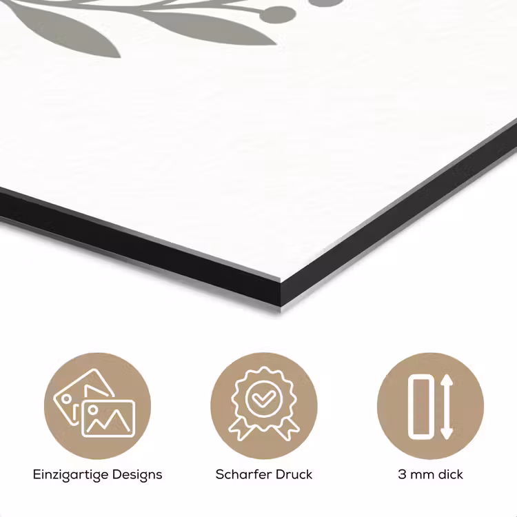 Alu-Dibond-Bild - Kranz – Blätter – Natur – Minimalistisch – Grau — 7