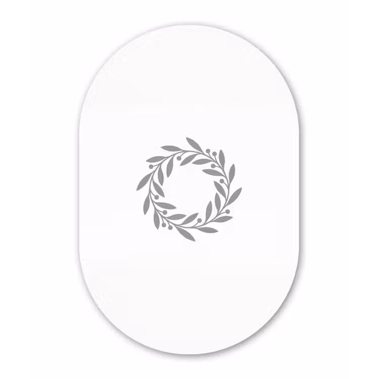 Alu-Dibond-Bild Oval - Kranz – Blätter – Natur – Minimalistisch – Grau — 1