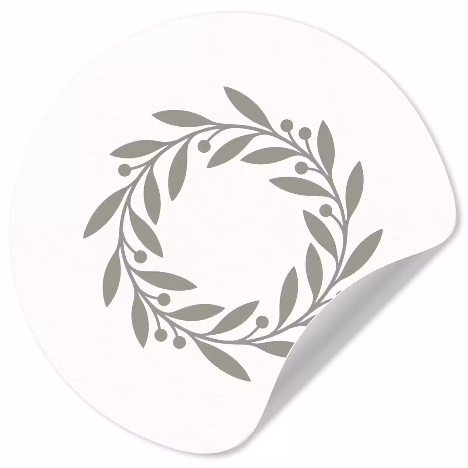 Runde Tapete - Kranz – Blätter – Natur – Minimalistisch – Grau — 1