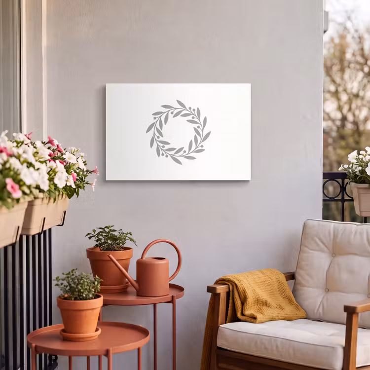 Outdoor Leinwand - Kranz – Blätter – Natur – Minimalistisch – Grau — 3