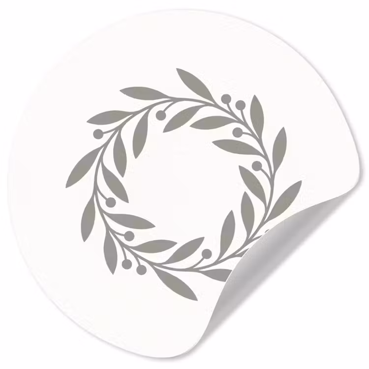 Runde Tapete - Kranz – Blätter – Natur – Minimalistisch – Grau — 1