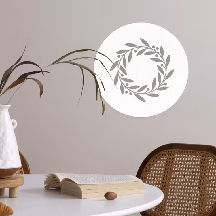 Runde Tapete - Kranz – Blätter – Natur – Minimalistisch – Grau — 4