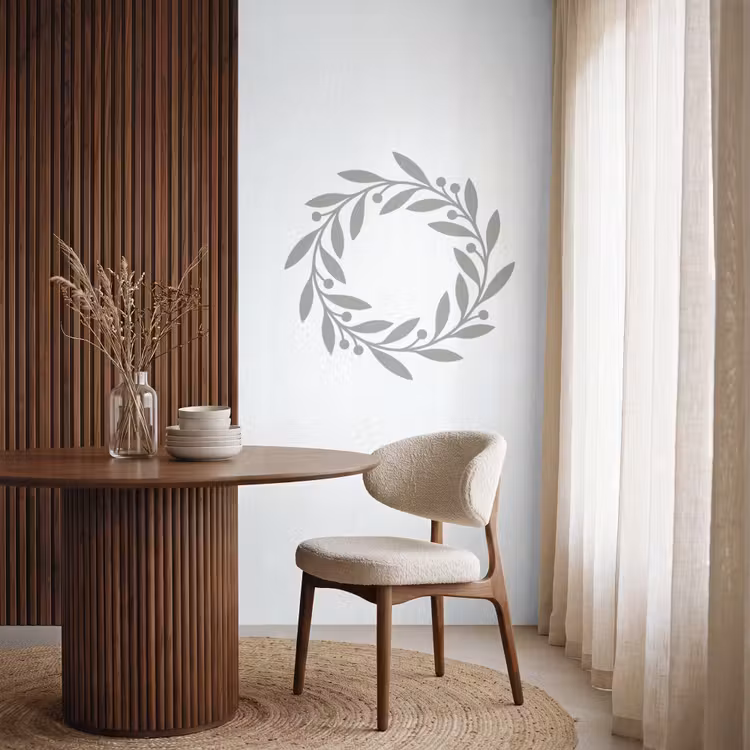 Tapete - Kranz – Blätter – Natur – Minimalistisch – Grau — 4