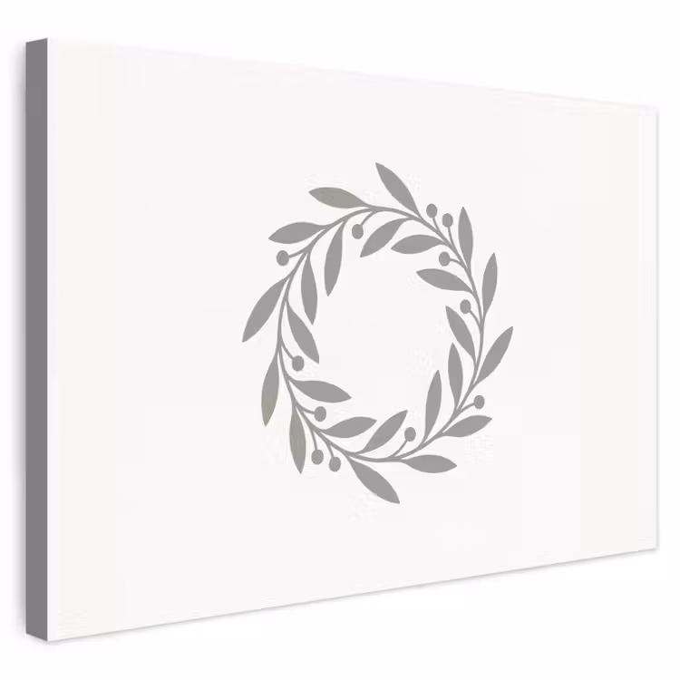 Leinwandbild - Kranz – Blätter – Natur – Minimalistisch – Grau — 1