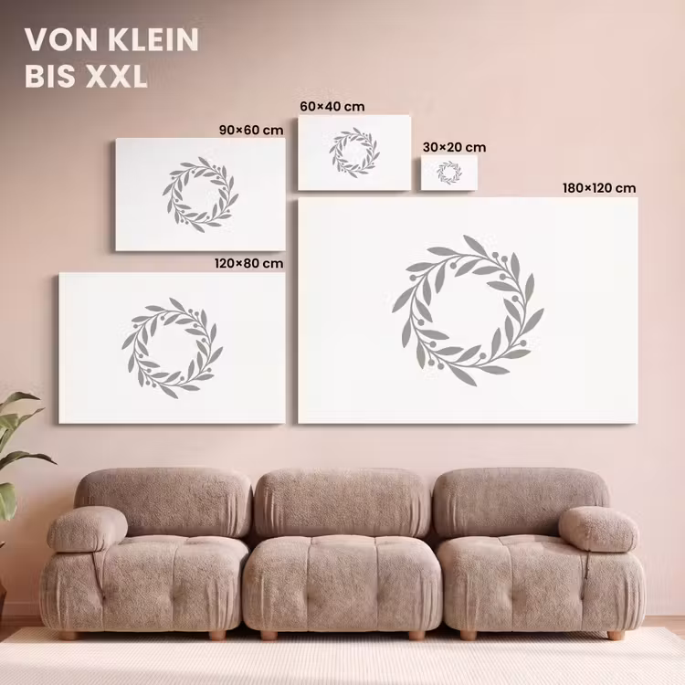 Leinwandbild - Kranz – Blätter – Natur – Minimalistisch – Grau — 6
