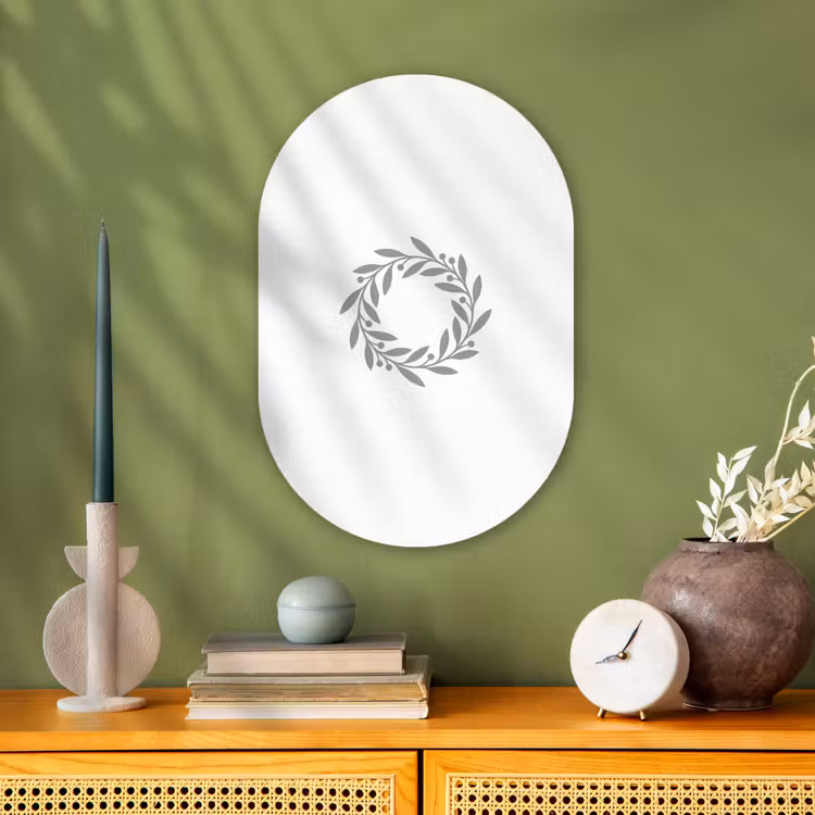Forexbild Oval - Kranz – Blätter – Natur – Minimalistisch – Grau — 3