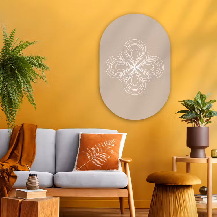Glasbild Oval - Muster – Linien – Abstrakt – Minimalistisch – Beige — 3