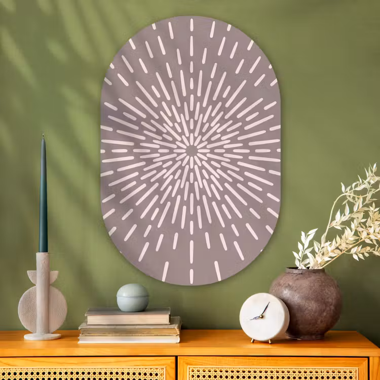 Glasbild Oval - Muster – Strahlen – Abstrakt – Modern – Grau — 2